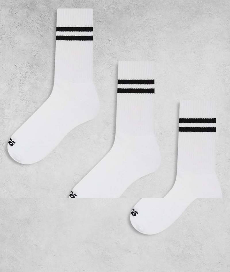 4505 - 3er-Pack schnell trocknende Crew-Socken in Weiß mit 2 Streifen in Schwarz von 4505