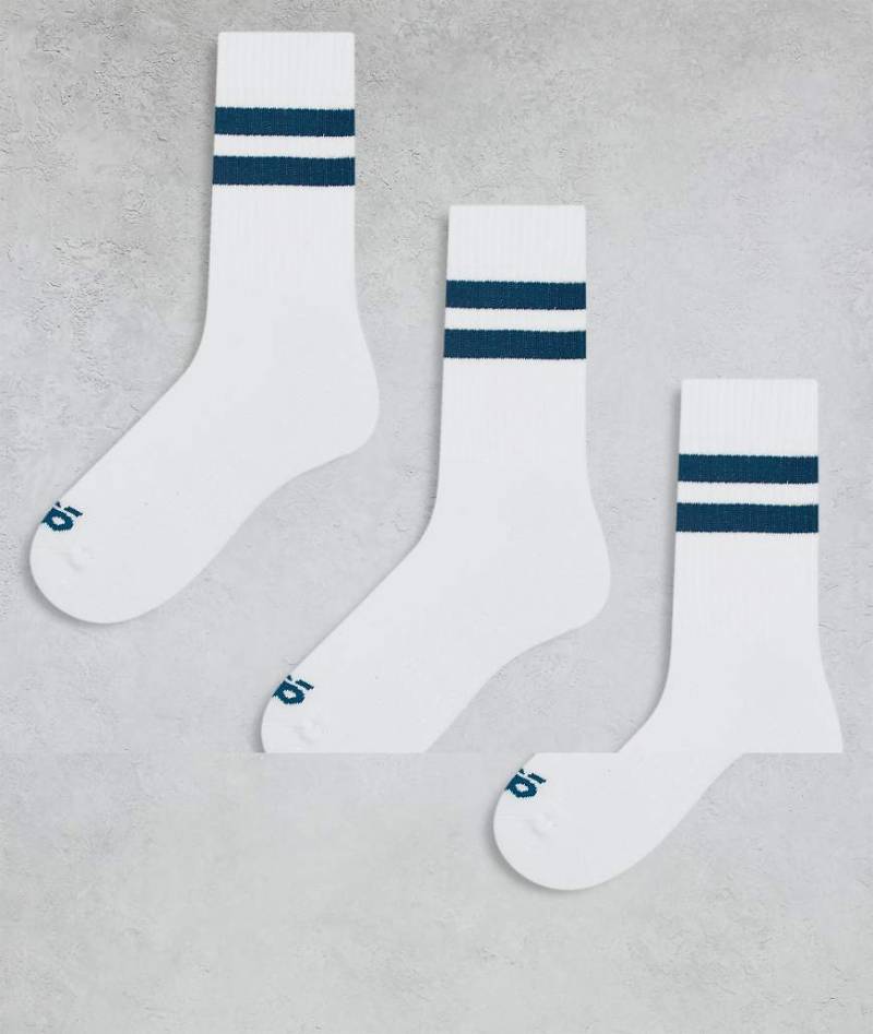 4505 - 3er-Pack schnelltrocknende Crew-Socken in Weiß mit zwei Streifen in Seafoam-Türkis-Grün von 4505