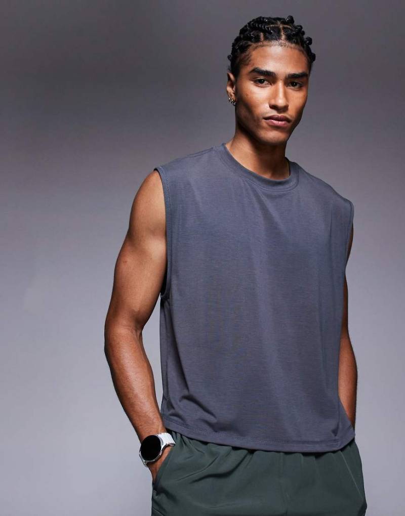 4505 - Cropped Sport-Tanktop aus schnell trocknendem Performance-Material in Grafitgrau von 4505