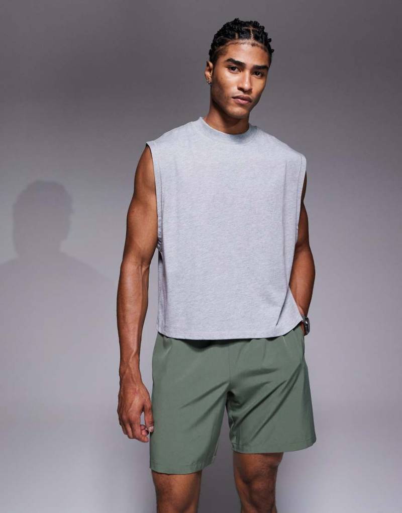 4505 - Cropped-Tanktop aus Baumwolle in Grau meliert mit schnelltrocknendem Finish von 4505