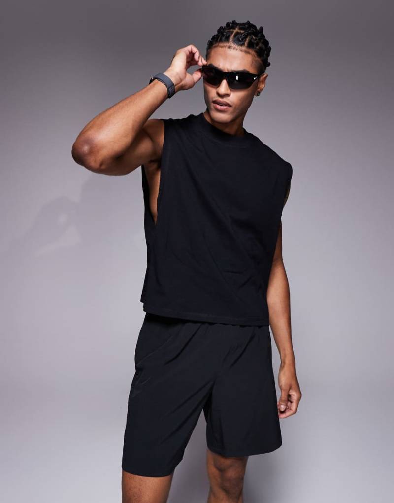 4505 - Cropped-Tanktop aus Baumwolle in Schwarz mit schnelltrocknendem Finish von 4505