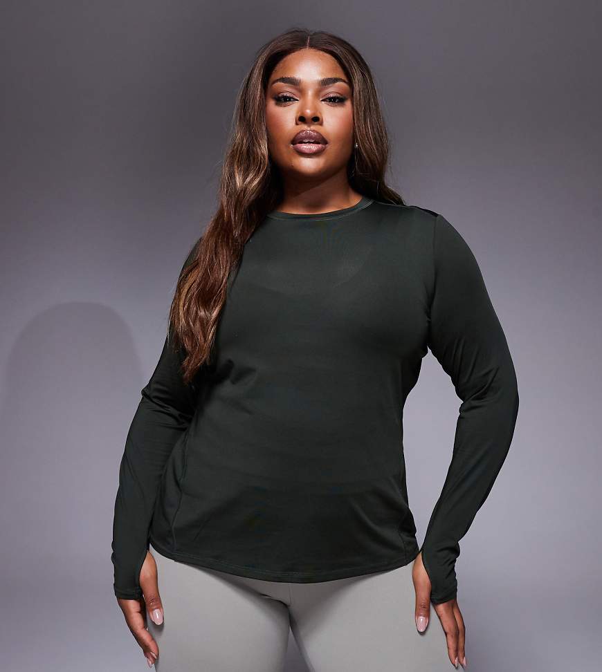 4505 Curve - Icon - Langärmliges, schnelltrocknendes Lauf-Oberteil in dunklem Khaki-Grün von 4505