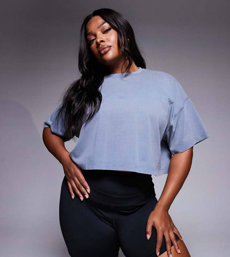 4505 Curve - Icon - Schweres Cropped T-Shirt aus Baumwolle in China-Blau mit schnelltrocknendem Finish von 4505