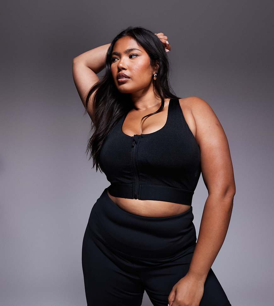 4505 Curve - Icon - Sport-BH in hochglänzendem Schwarz mit hoher Stützfunktion, verstellbaren Trägern, Reißverschluss vorne und herausnehmbaren Polstern von 4505