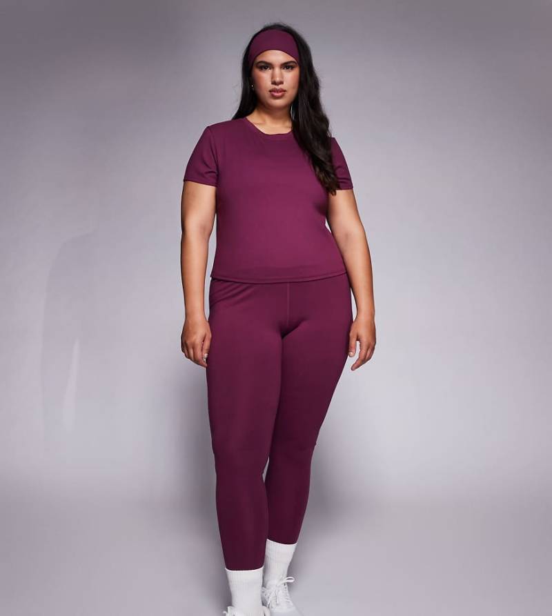 4505 Curve - Icon - Weiche Yoga-Leggings in Burgunderrot mit hohem Bund-Lila von 4505