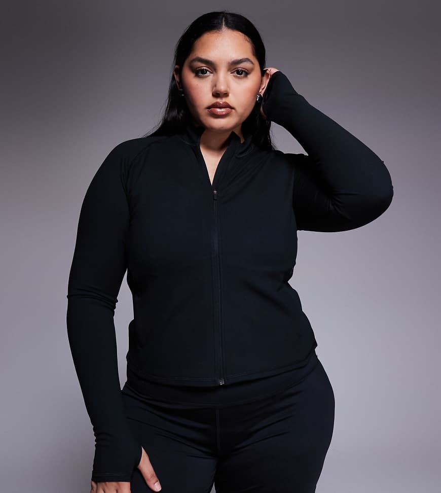 4505 Curve - Icon - Weiches, langärmliges Sportoberteil in Schwarz mit Reißverschluss von 4505