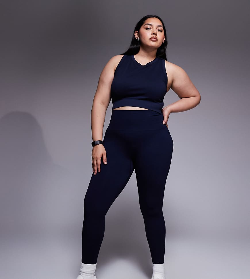 4505 Curve - Nahtlose Sport-Leggings in Marineblau mit hohem Bund und feiner Rippenstruktur-Brown von 4505