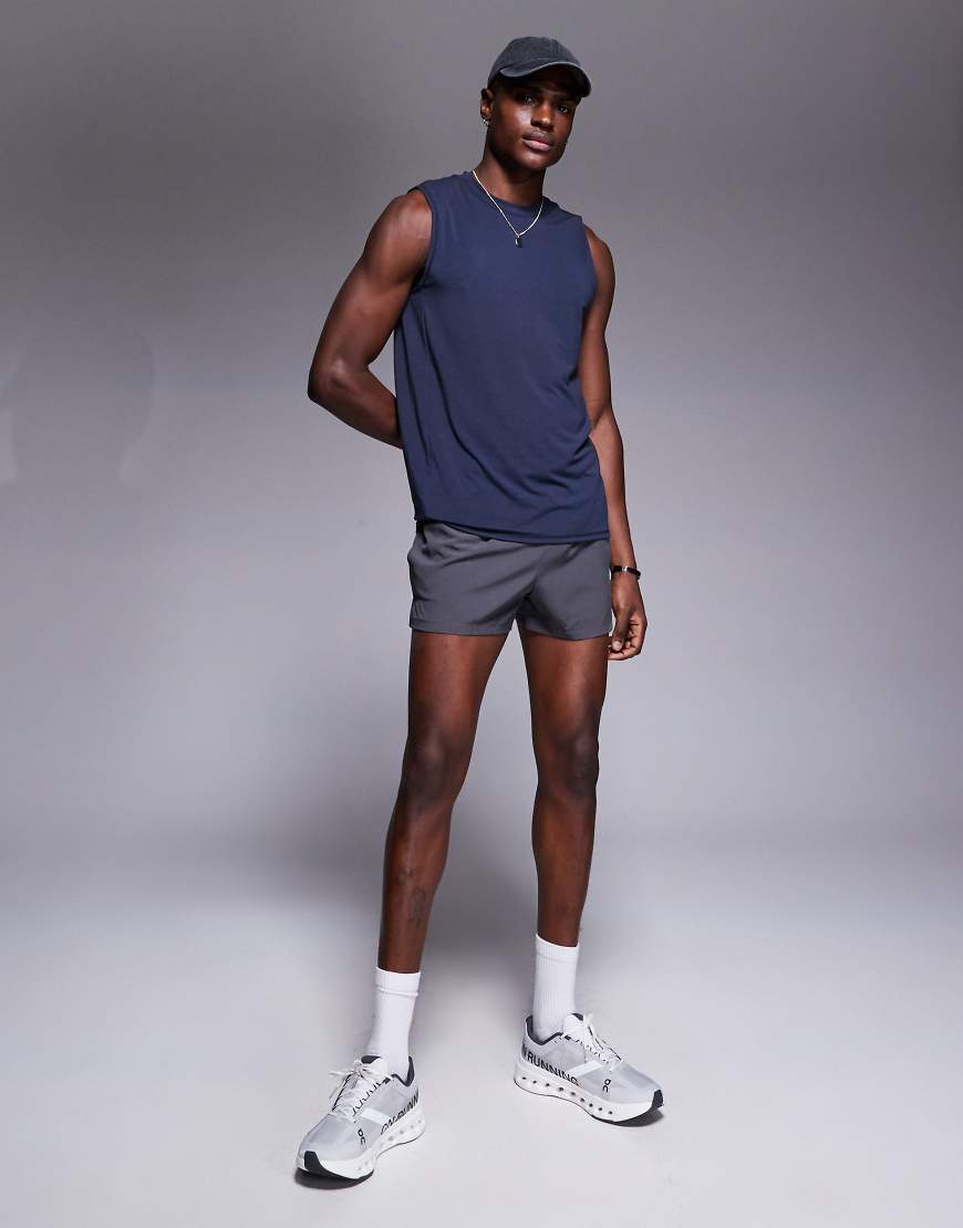 4505 - Gerade geschnittenes Sport-Tanktop aus schnelltrocknendem Performance-Stoff in Mitternachtsblau-Marineblau von 4505