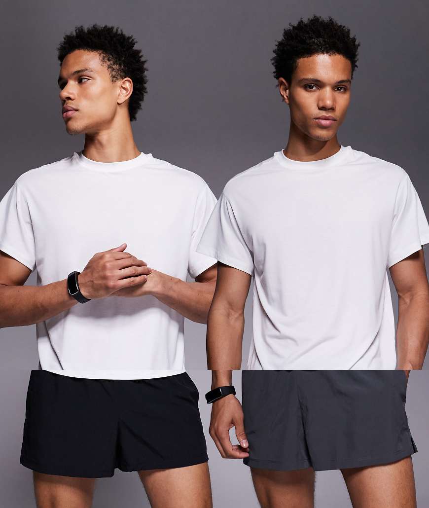 4505 Icon - 2er-Pack Laufshorts aus schnell trocknendem Material in Schwarz und Graphit mit Handytasche hinten, 8 cm Schrittlänge-Bunt von 4505