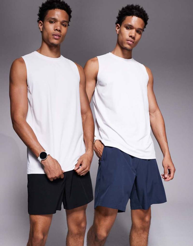 4505 Icon - 2er-Pack Laufshorts aus schnell trocknendem Material in Schwarz und Marineblau mit Handytasche hinten, 8 cm Schrittlänge-Bunt von 4505