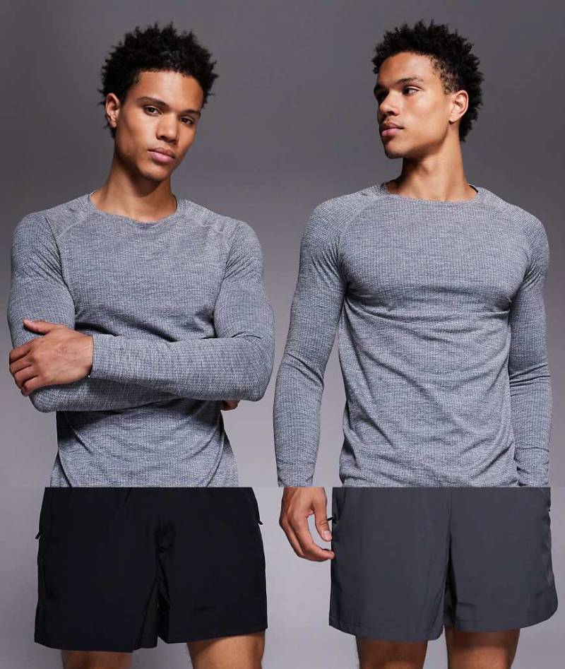 4505 - Icon - 2er-Pack Sport-Shorts aus schnell trocknendem Material in Grafitgrau und Schwarz, 5 Zoll-Bunt von 4505