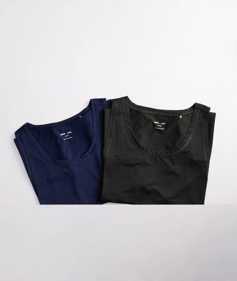 4505 - Icon - 2er-Pack T-Shirts aus schnelltrocknendem Mesh in Marineblau und Khaki-Bunt von 4505