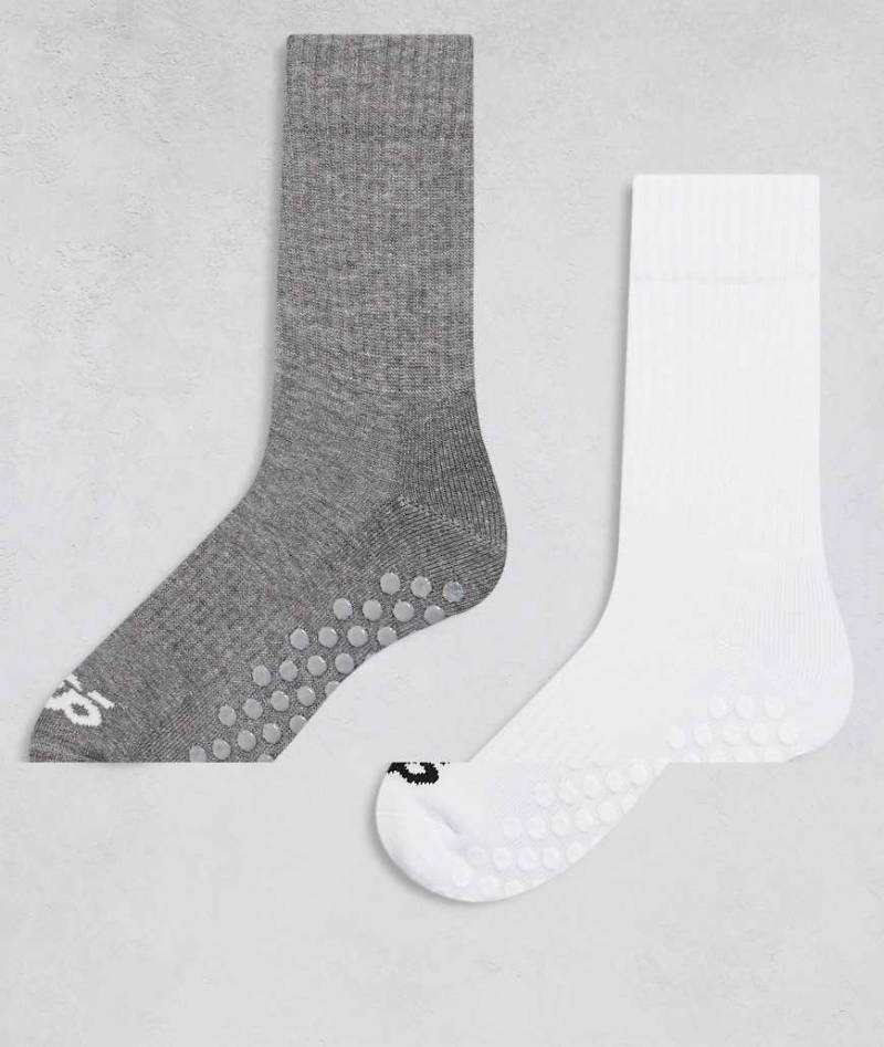 4505 - Icon - 2er-Pack rutschfeste Pilates-Socken in Weiß & Grau meliert-Bunt von 4505