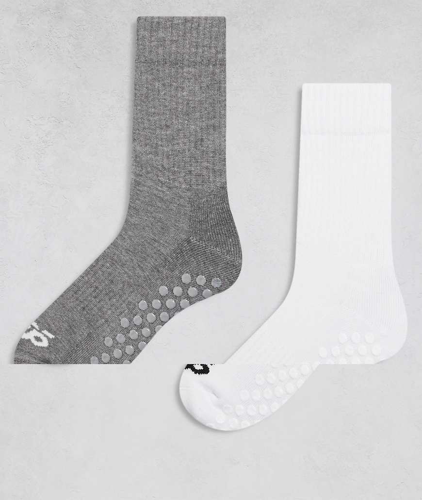 4505 - Icon - 2er-Pack rutschfeste Pilates-Socken in Weiß & Grau meliert-Bunt von 4505