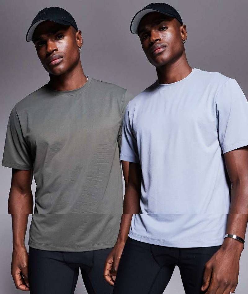 4505 - Icon - 2er-Pack schnell trocknende Sport-T-Shirts in Khaki und Grau mit Markenlogo-Bunt von 4505