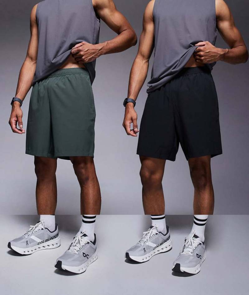 4505 - Icon - 2er-Pack schnell trocknende Trainingsshorts in Schwarz und Deep Khaki mit Reißverschluss-Tasche, 13 cm Schrittlänge-Bunt von 4505