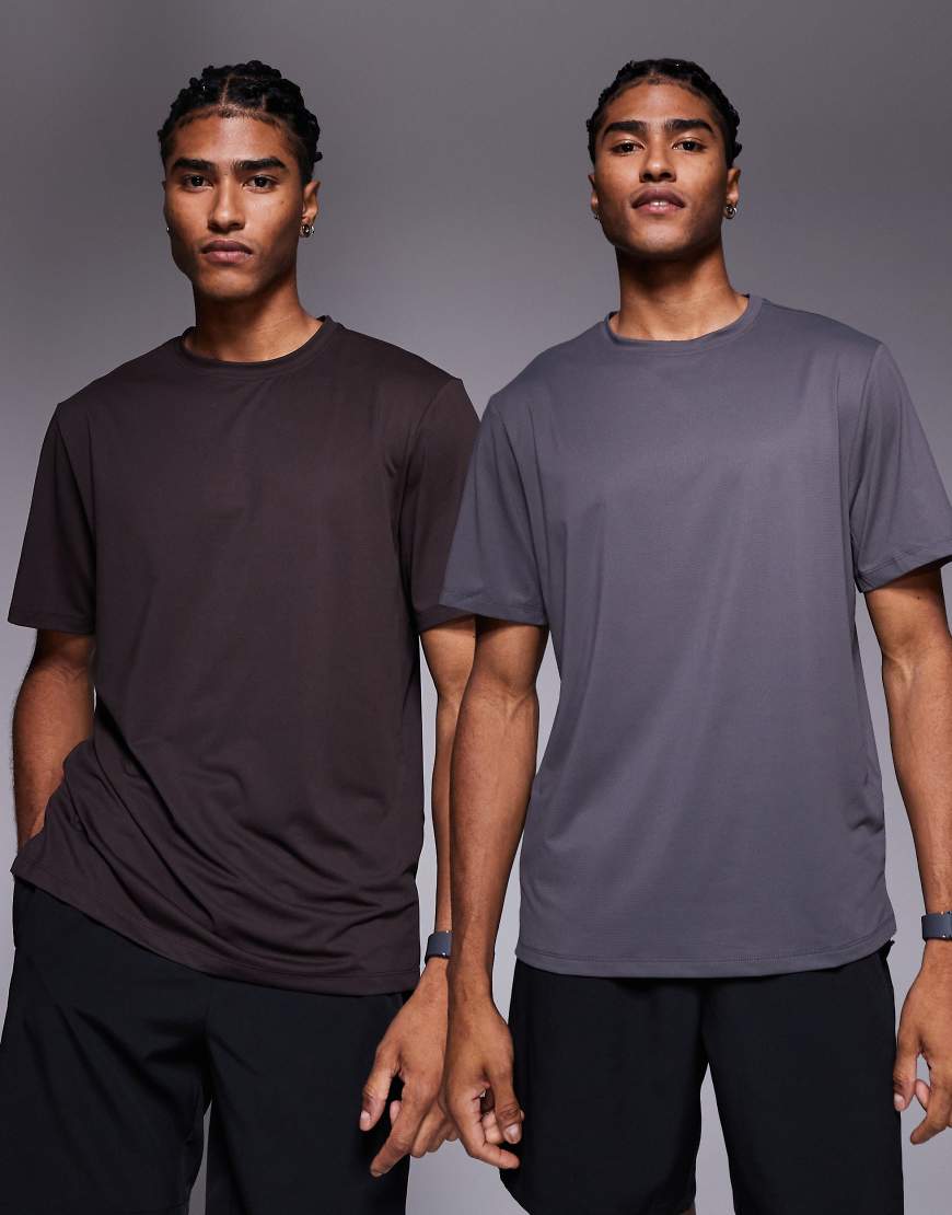 4505 - Icon - 2er-Pack schnelltrockende Trainings-T-Shirts in Kaffeebraun und Graphit-Bunt 4505 - Icon - 2er-Pack schnelltrockende Trainings-T-Shirts in Kaffeebraun und Graphit-Bunt von 4505