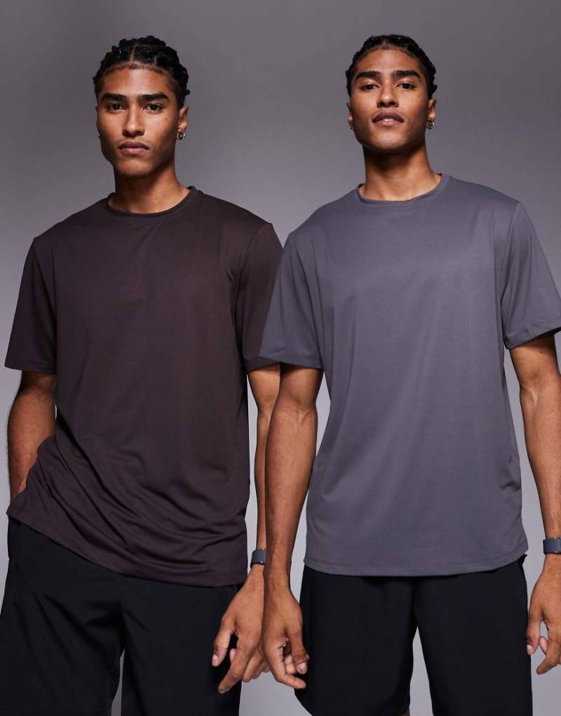 4505 - Icon - 2er-Pack schnelltrockende Trainings-T-Shirts in Kaffeebraun und Graphit-Bunt von 4505