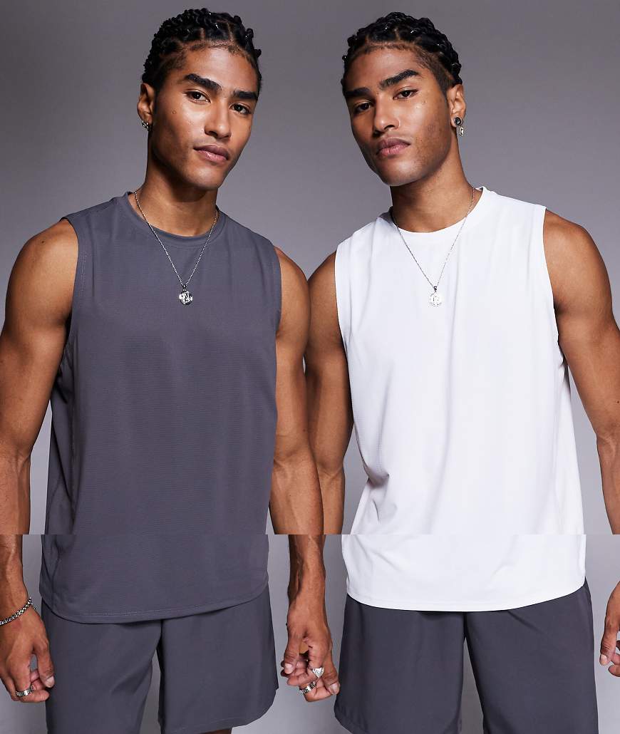 4505 - Icon - 2er-Packs Sport-Tanktops aus schnelltrocknendem Netzstoff in Graphitgrau und Weiß-Bunt 4505 - Icon - 2er-Packs Sport-Tanktops aus schnelltrocknendem Netzstoff in Graphitgrau und Weiß-Bunt von 4505