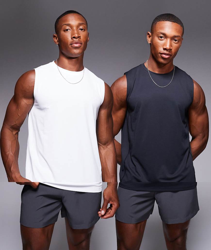 4505 - Icon - 2er-Packs Sport-Tanktops aus schnelltrocknendem Netzstoff in Schwarz und Weiß-Bunt von 4505