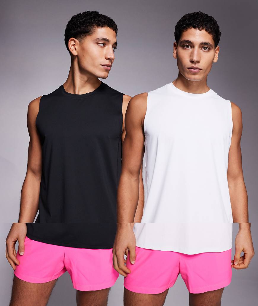 4505 - Icon - 2er-Packs Sport-Tanktops aus schnelltrocknendem Netzstoff in Schwarz und Weiß-Bunt von 4505