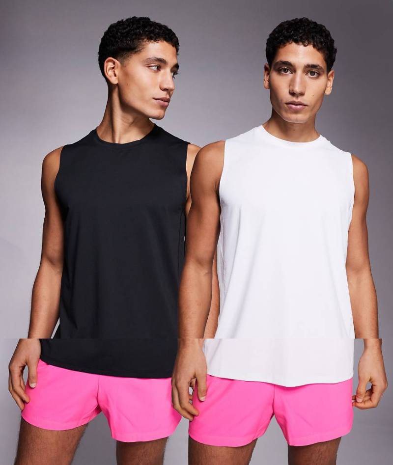 4505 - Icon - 2er-Packs Sport-Tanktops aus schnelltrocknendem Netzstoff in Schwarz und Weiß-Bunt von 4505