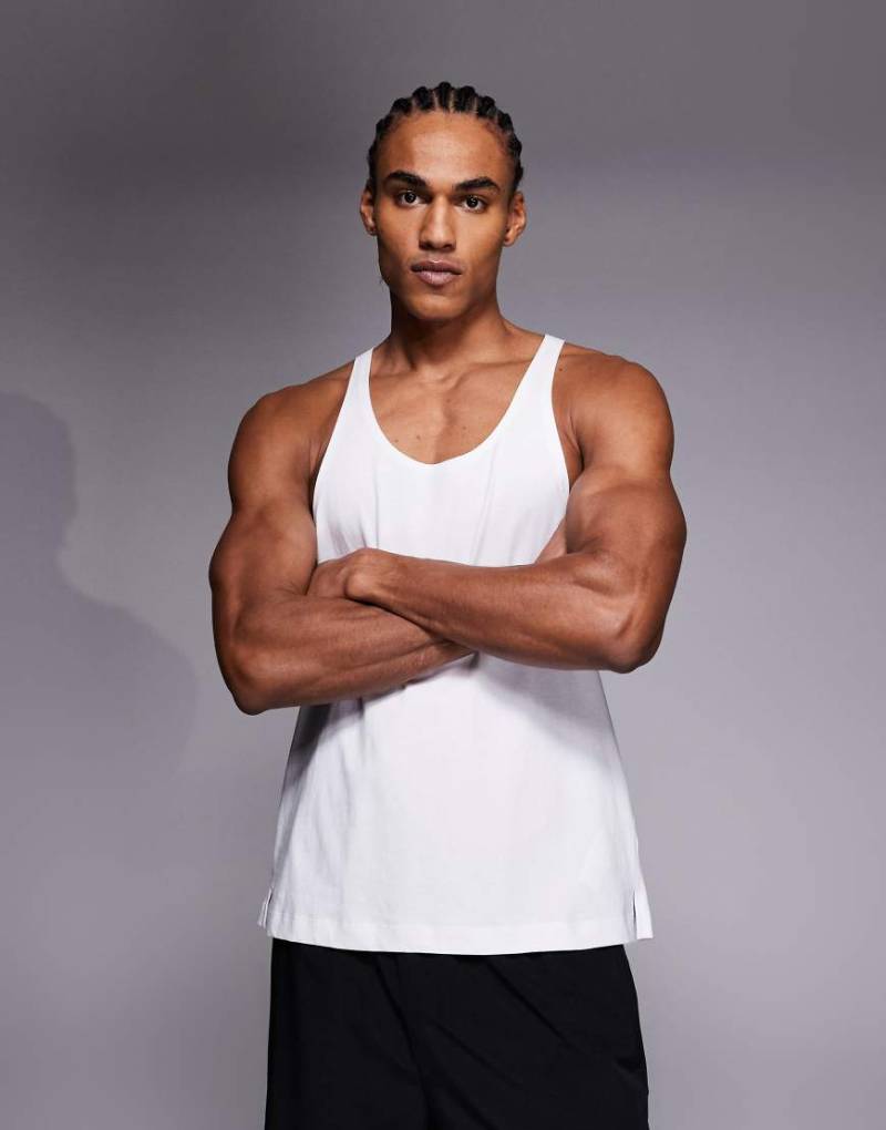 4505 - Icon - Baumwoll-Trägershirt im Stringer-Stil in Weiß mit schnelltrocknendem Finish von 4505