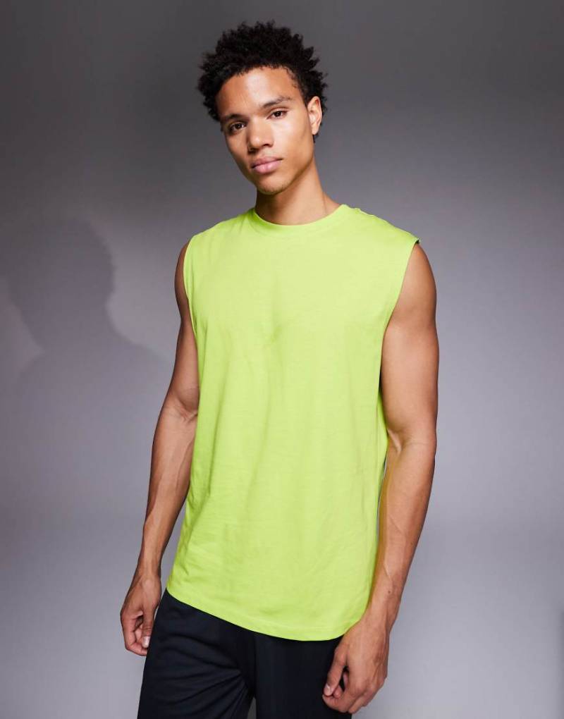 4505 - Icon - Fitness-Tanktop aus Baumwolle in Acid-Grün aus schnell trocknender Baumwolle mit Oversize-Passform von 4505