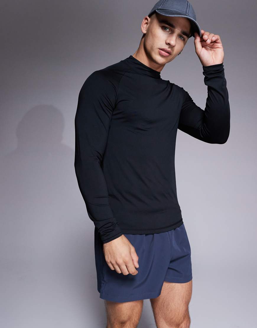 4505 - Icon - Langärmliges, körperbetontes, schnelltrocknendes Sport-Baselayer-Oberteil in Schwarz mit Stehkragen 4505 - Icon - Langärmliges, körperbetontes, schnelltrocknendes Sport-Baselayer-Oberteil in Schwarz mit Stehkragen von 4505