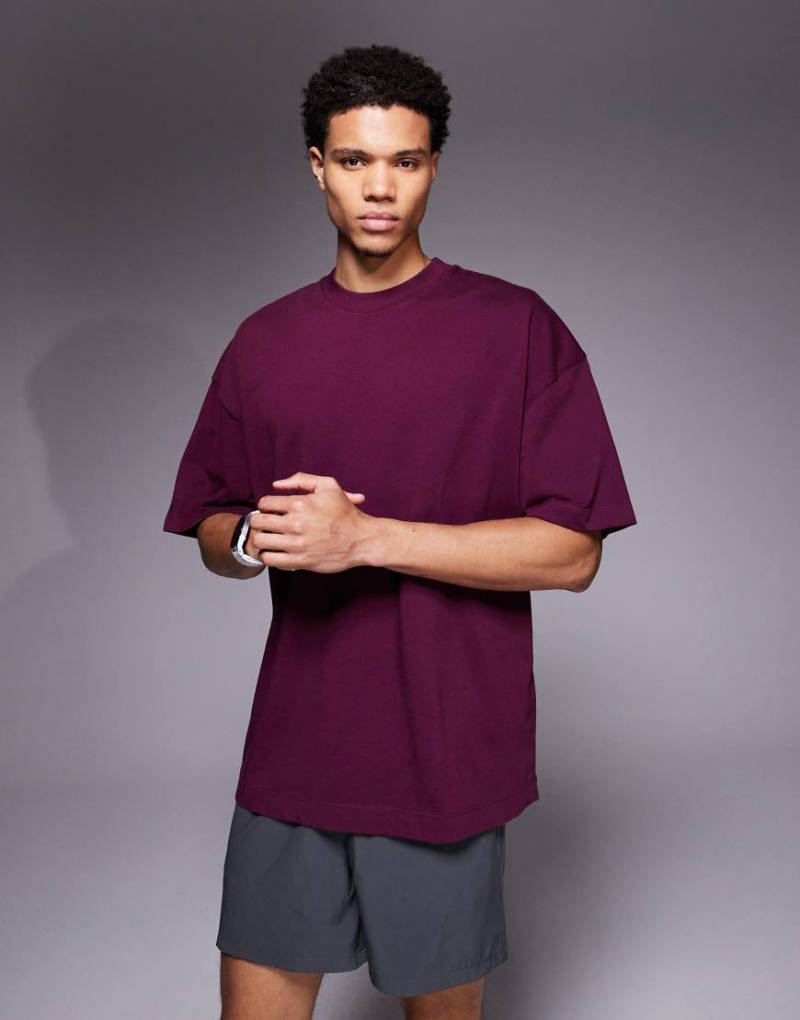 4505 - Icon - Oversize-T-Shirt aus schwerer Baumwolle in verwaschenem Burgunderrot mit schnell trocknendem Finish von 4505