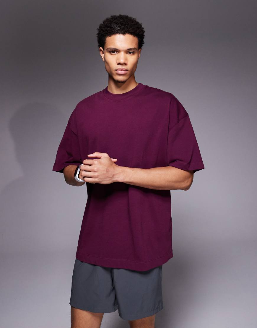 4505 - Icon - Oversize-T-Shirt aus schwerer Baumwolle in verwaschenem Burgunderrot mit schnell trocknendem Finish von 4505