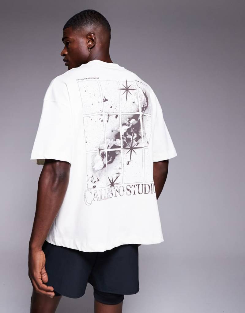 4505 - Icon - Oversize-T-Shirt in Vintage-Weiß aus schwerer Baumwolle mit schnelltrocknendem Finish und Rückenprint von 4505