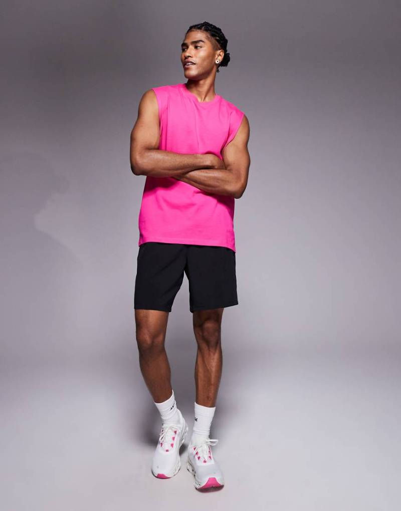 4505 - Icon - Oversize-Tanktop für Pumptraining aus Baumwolle in leuchtendem Rosa mit schnelltrocknendem Finish von 4505