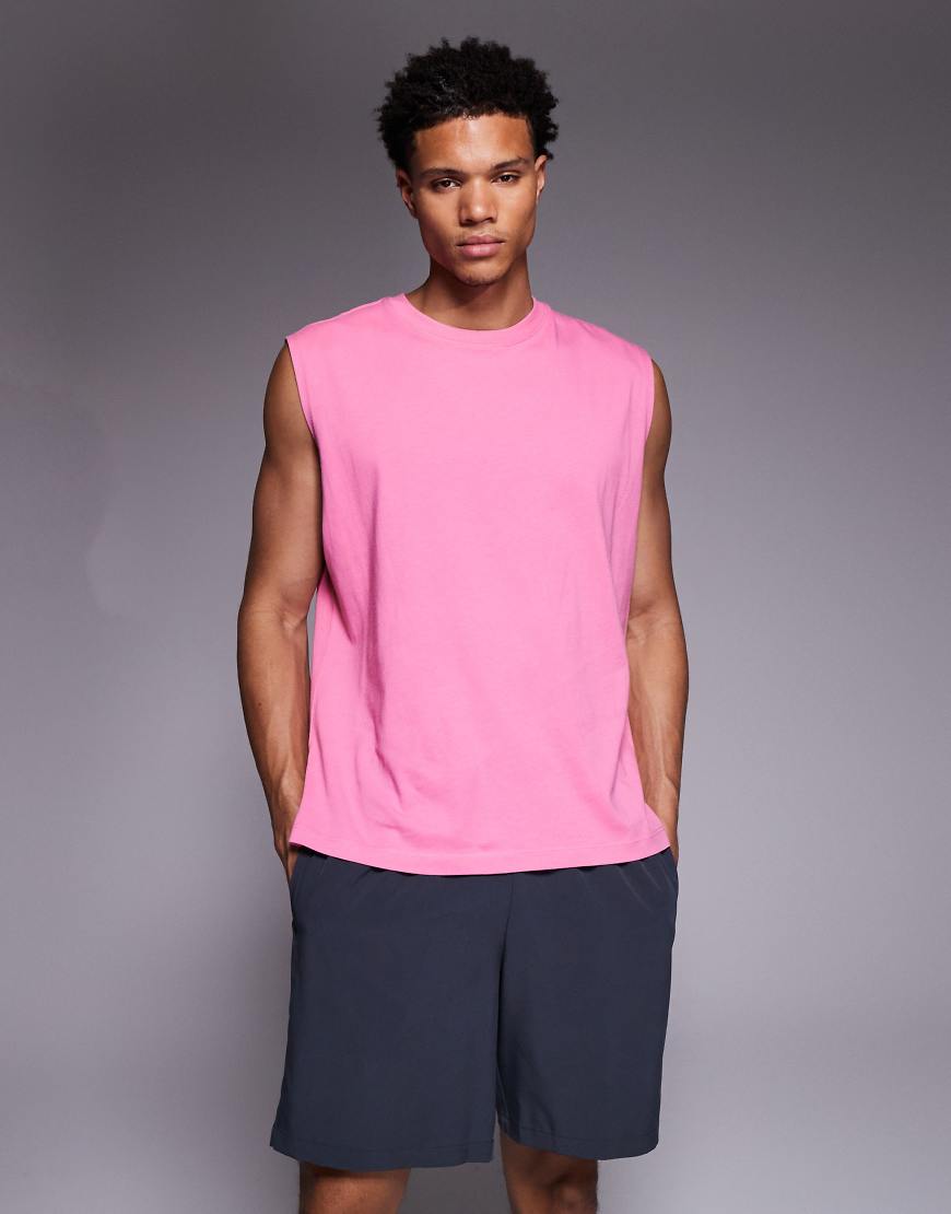 4505 - Icon - Oversize-Tanktop fürs Fitness-Training aus Baumwolle in Rosa mit schnelltrocknendem Finish von 4505