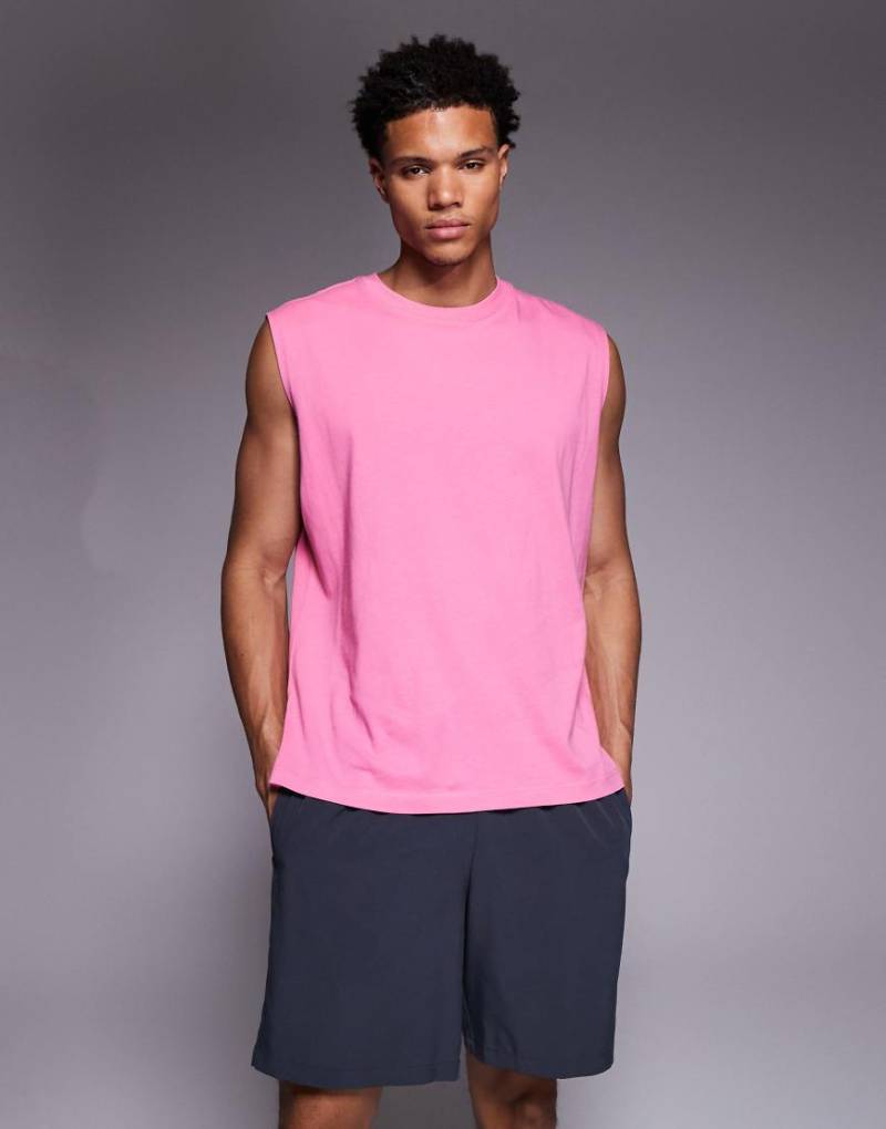 4505 - Icon - Oversize-Tanktop fürs Fitness-Training aus Baumwolle in Rosa mit schnelltrocknendem Finish von 4505