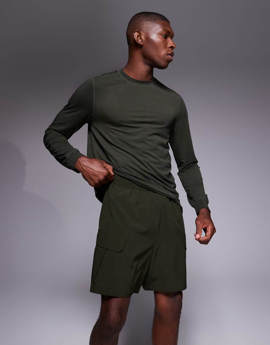 4505 - Icon - Schnelltrocknende Cargo-Sportshorts in Khaki mit Reißverschlusstaschen, 18 cm Schrittlänge-Grün von 4505