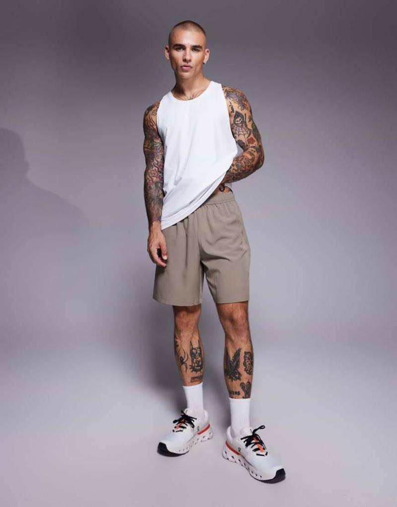 4505 - Icon - Schnelltrocknende Sport-Shorts in Steingrau mit Reißverschlusstaschen, 18 cm Schrittlänge-Neutral von 4505