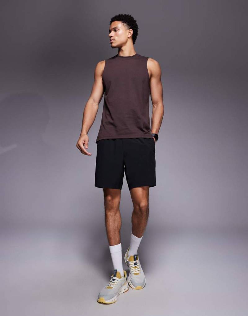 4505 - Icon - Schnelltrocknendes Sport-Trägertop aus Baumwolle in Rosinenbraun mit tiefem Armausschnitt-Brown von 4505