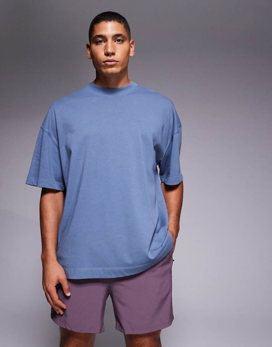 4505 - Icon - Schweres Oversize-T-Shirt aus Baumwolle in verwaschenem Blau mit schnell trocknendem Finish von 4505
