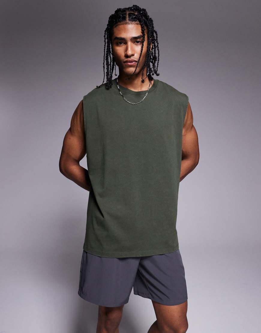 4505 - Icon - Sport-Tanktop aus Baumwolle in Khaki mit Oversize-Schnitt und schnelltrocknendem Finish-Grün von 4505