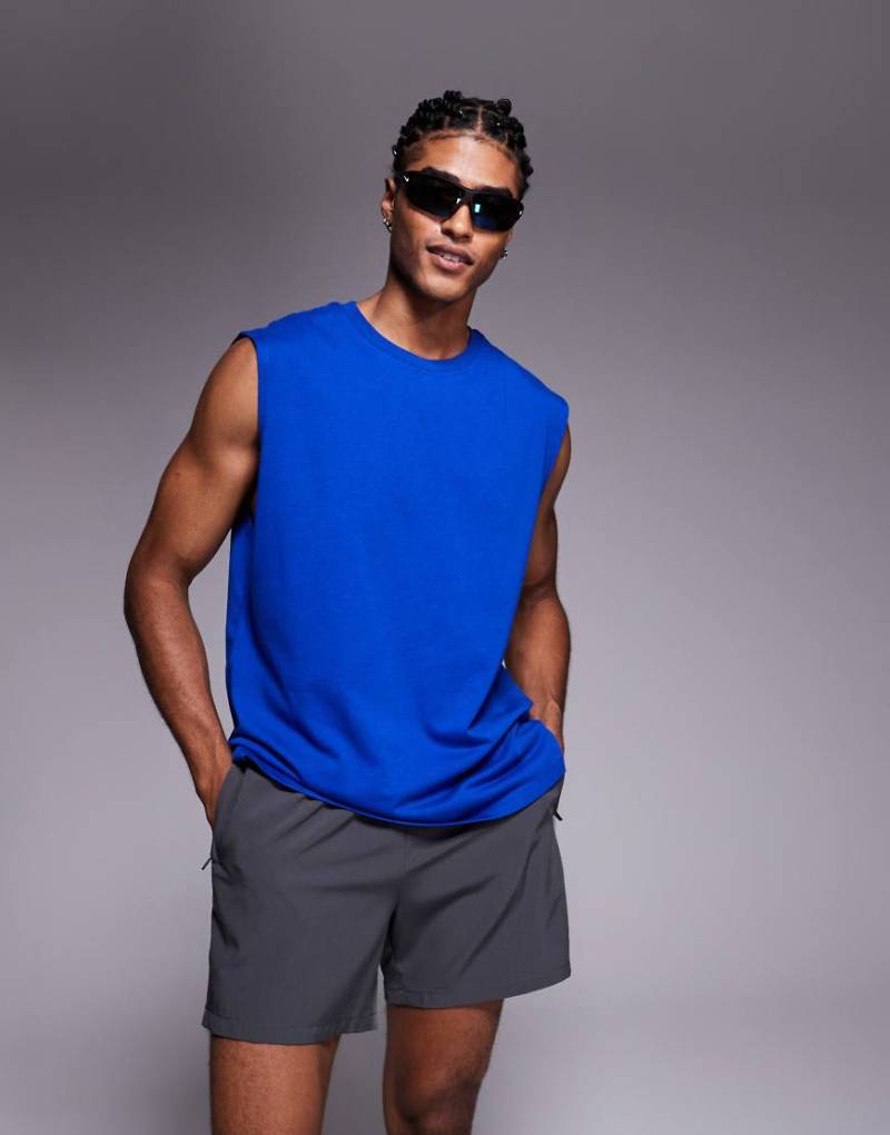 4505 - Icon - Sport-Tanktop aus Baumwolle in Kobaltblau mit Oversize-Schnitt und schnelltrocknendem Finish von 4505