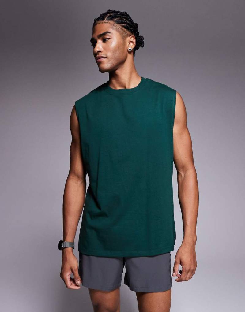 4505 - Icon - Sport-Tanktop aus Baumwolle in Tannengrün mit Oversize-Schnitt und schnelltrocknendem Finish von 4505