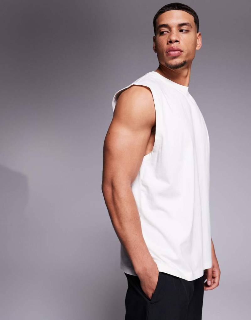 4505 - Icon - Sport-Tanktop aus Baumwolle in Wollweiß mit Oversize-Schnitt und schnelltrocknendem Finish von 4505