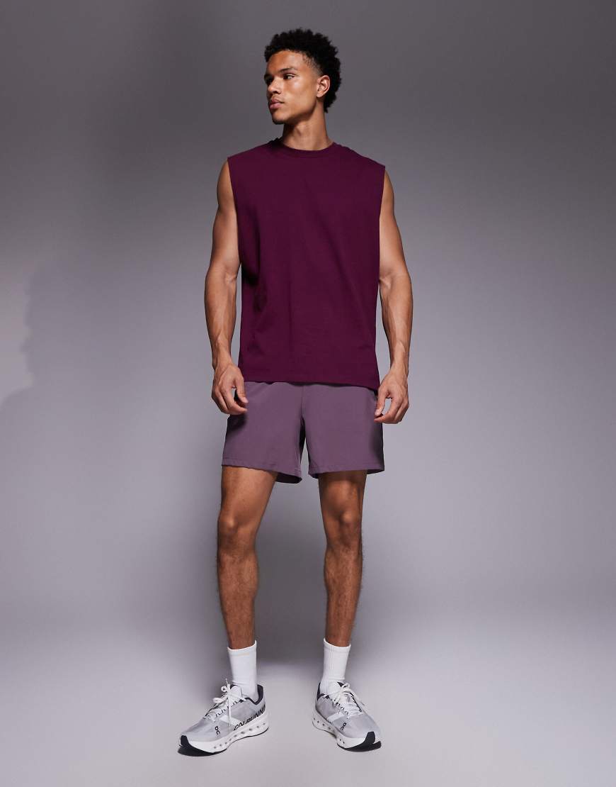 4505 - Icon - Sport-Tanktop aus Baumwolle in verwaschenem Burgunderrot mit Oversize-Schnitt und schnelltrocknendem Finish von 4505