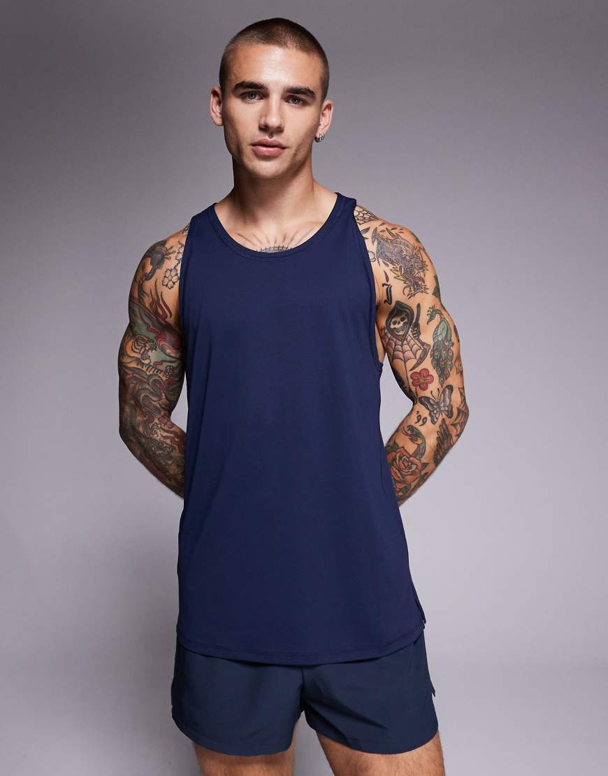 4505 - Icon - Sport-Trägertop aus schnelltrocknendem Netzstoff in dunklem Marineblau mit Ringerrücken von 4505