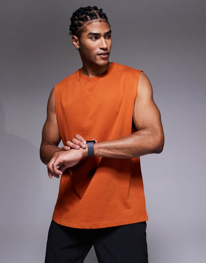 4505 - Icon - Tanktop fürs Fitness-Training aus Baumwolle in Terrakotta mit schnelltrocknendem Finish und Oversize-Passform-Orange von 4505