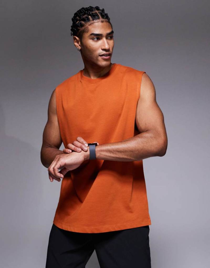 4505 - Icon - Tanktop fürs Fitness-Training aus Baumwolle in Terrakotta mit schnelltrocknendem Finish und Oversize-Passform-Orange von 4505