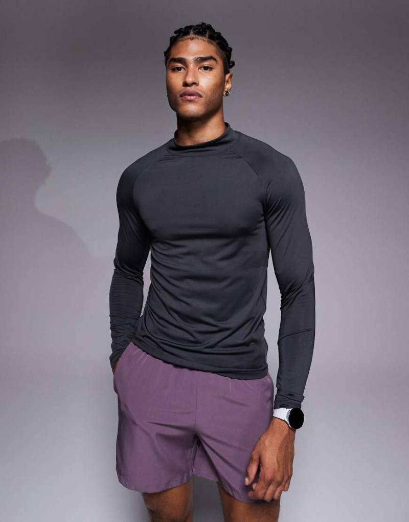 4505 - Icon - Training - Langärmliges Baselayer-Muskelshirt in Anthrazit mit Stehkragen-Grau von 4505