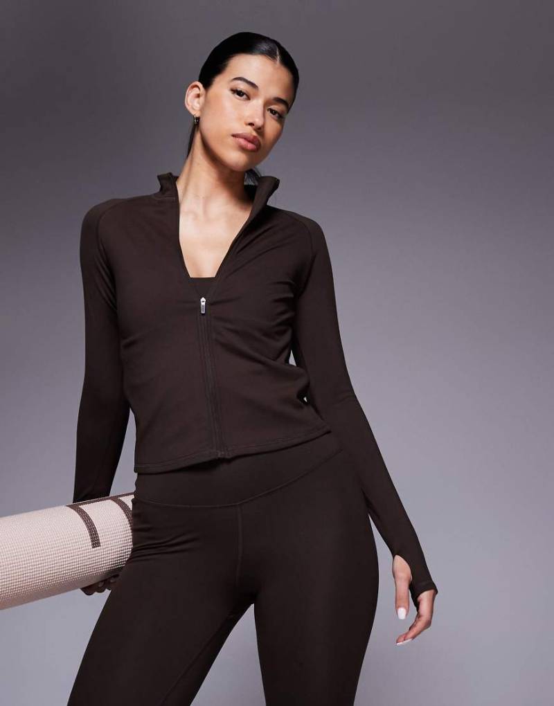 4505 - Icon - Weiches, langärmliges Sportoberteil in Schokobraun mit Reißverschluss-Brown von 4505