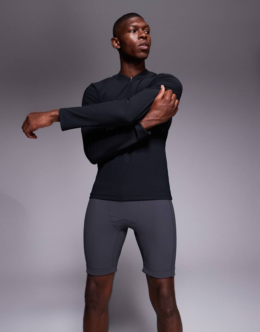 4505 - Kurze gerippte Baselayer-Leggings in Anthrazit mit Handytasche-Grau von 4505